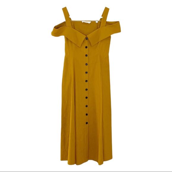 A.L.C. Hudson Cold Shoulder Linen Blend A-Line Dress Mustard Size 0 - Picture 3 of 9